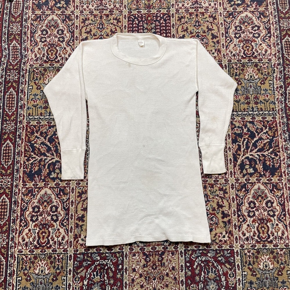 True VTG 60s Russell Southern Thermal Waffle Knit Long Sleeve T-shirt White‎ XL